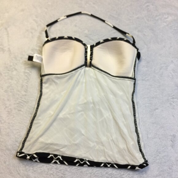La Blanca Tankini Swimsuit Top Size 6 Womans Black White Geometric Halter Padded - Picture 3 of 9